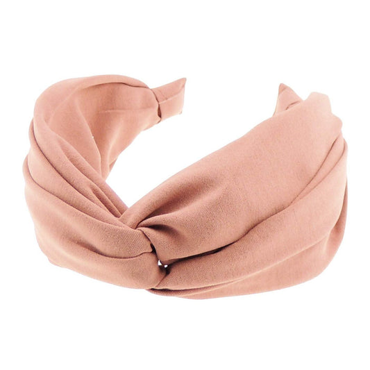 Womens Turban Wide Top Twist Detail Fabric Covered Formal Boho Vintage Headband Alice Band Hair Accessories Hairband Christmas Birthday Wedding Party Creased Pleated Fabric (Dusky Pink)