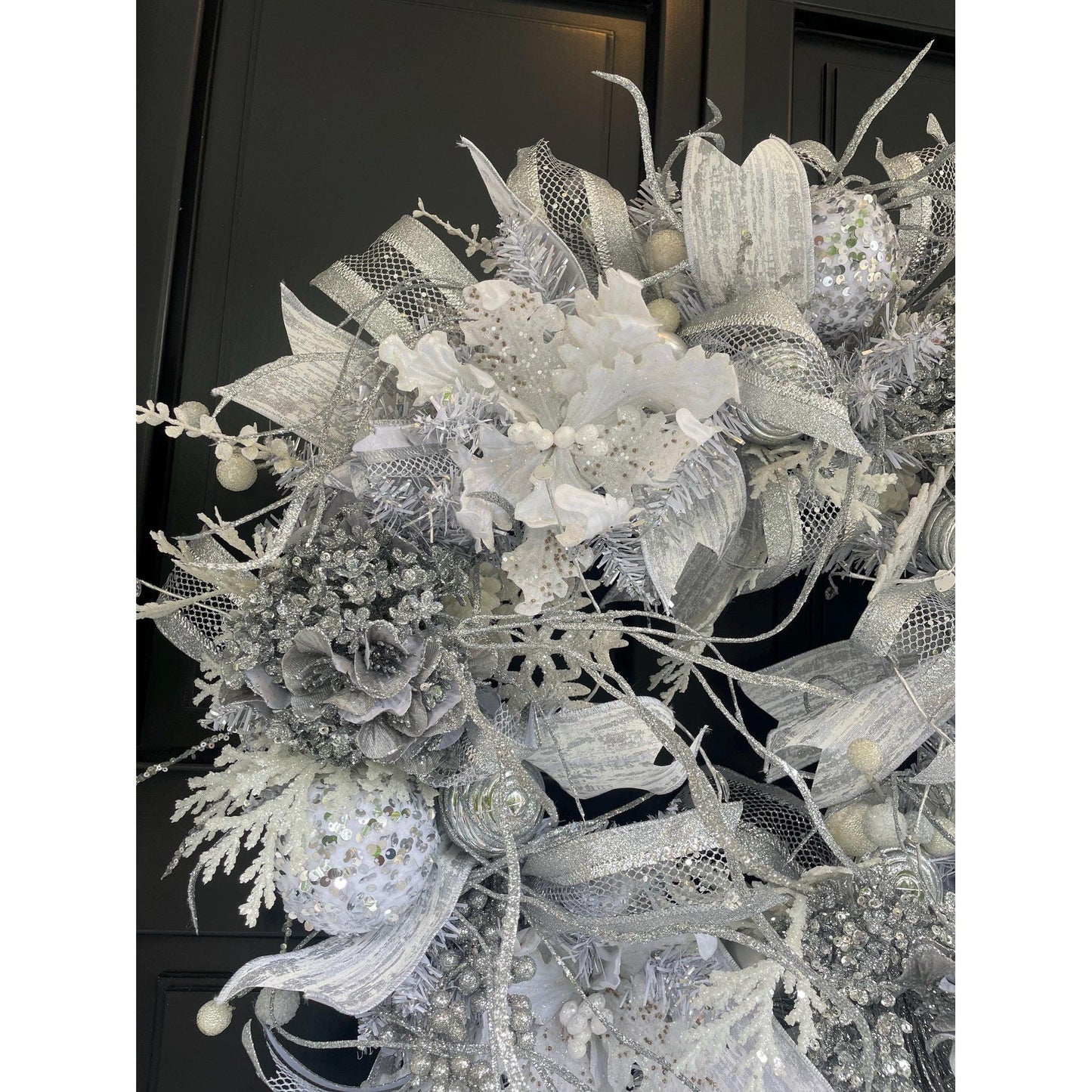 White Silver Luxury Christmas Wreath Front Door Luxury Home Decorations Xmas Winter Mantle Decor Holiday Wreath Advent Swag Silver Theme