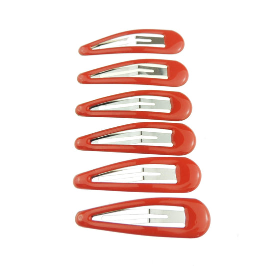Girls Set of 6 Colourful Basic Hair Snap Clips School Uniform Barrettes Bendies Sleepies Bright Red