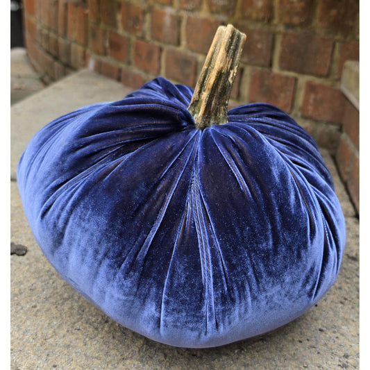 LARGE Silk Velvet Pumpkins, Natural Country Decor Wedding Arrangement Thanksgiving Table Hostess Gift Idea Autumn Fall Royal Blue Light Navy