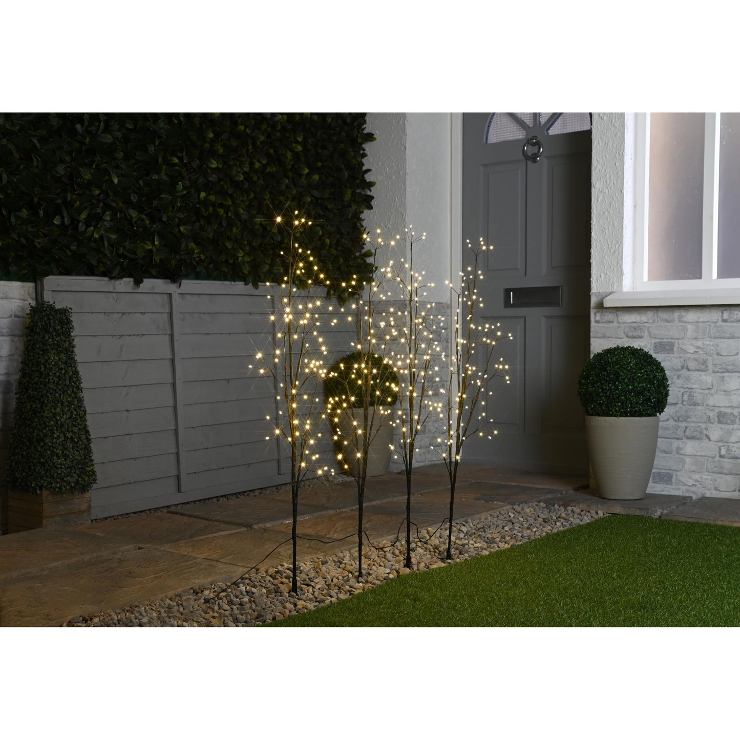 Set 4 Tall Lit Twig Tree Path Finders Warm White LEDs Outdoor Garden Christmas Fairy Lights