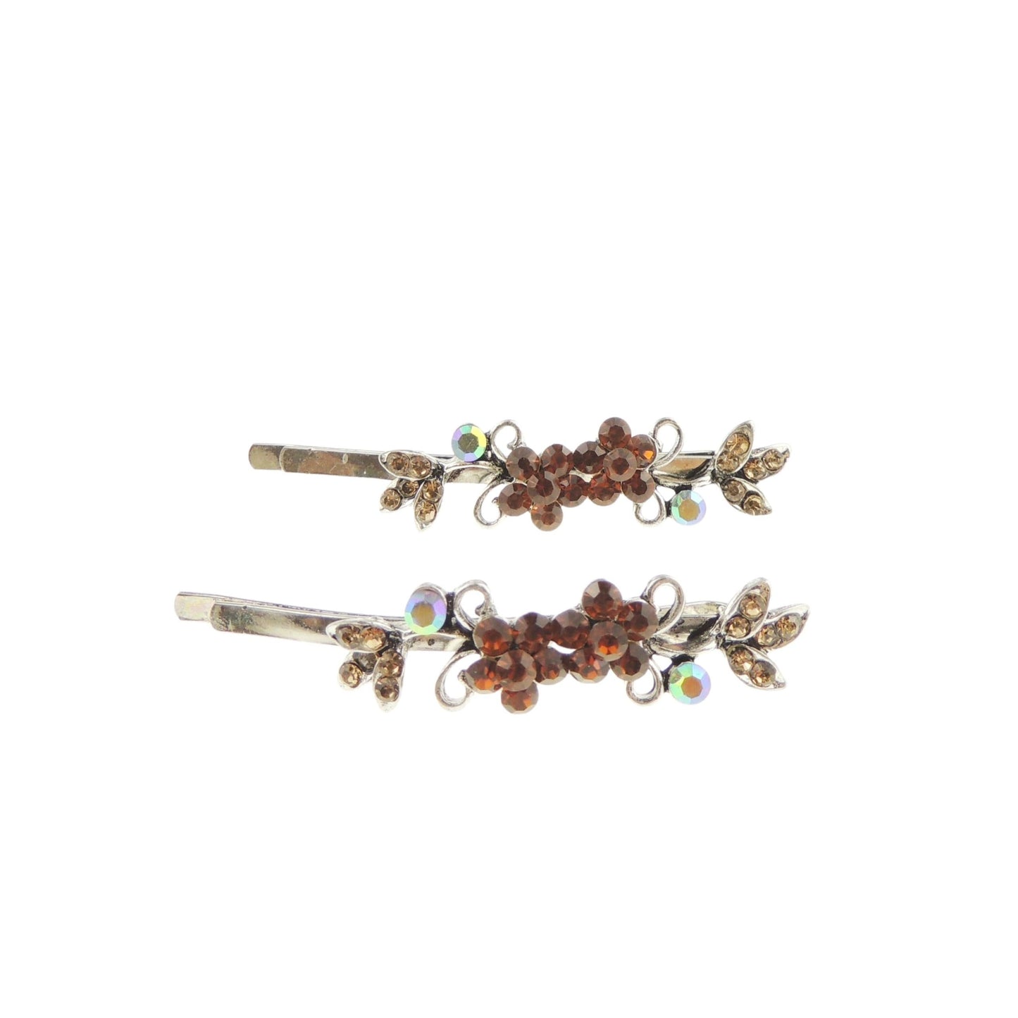 Womens Silver Tone Sparkly Bow Rhinestone Jeweled Crystal Diamante Party Birthday Christmas Bridal Wedding Slides Hairpin Hair Clips Grips Bobby Pins Set of 2 Flower Floral