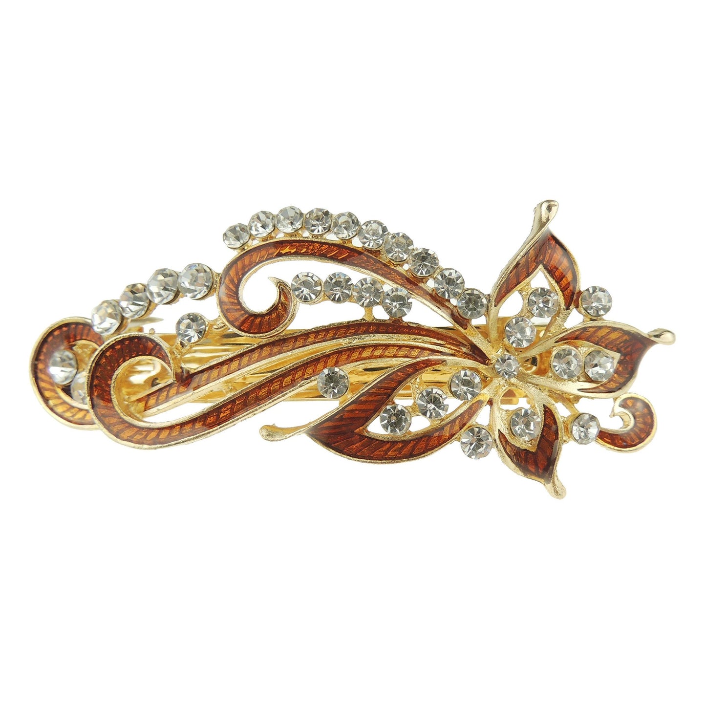 Womens Girls Crystal Rhinestone Diamante Wedding Birthday Party Evening Ponytail Fine Medium Hair Accessories Occasion Barrette Hairpin Grip French Spring Clip Enamel Shooting Star Bow (Brown)