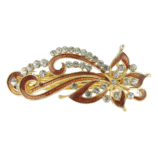 Womens Girls Crystal Rhinestone Diamante Wedding Birthday Party Evening Ponytail Fine Medium Hair Accessories Occasion Barrette Hairpin Grip French Spring Clip Enamel Shooting Star Bow (Brown)