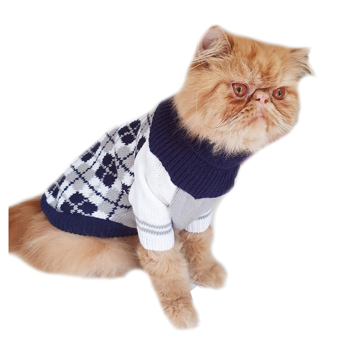 Cute SMALL DOG ONLY Puppy Cat Birthday Christmas Outfit Fleece Winter Girl Boy Jumper Coat Clothes Hoodies Costume Pullover Knitted Knit Sweater Sweatshirt Navy Blue Grey Plaid Tartan Argyle