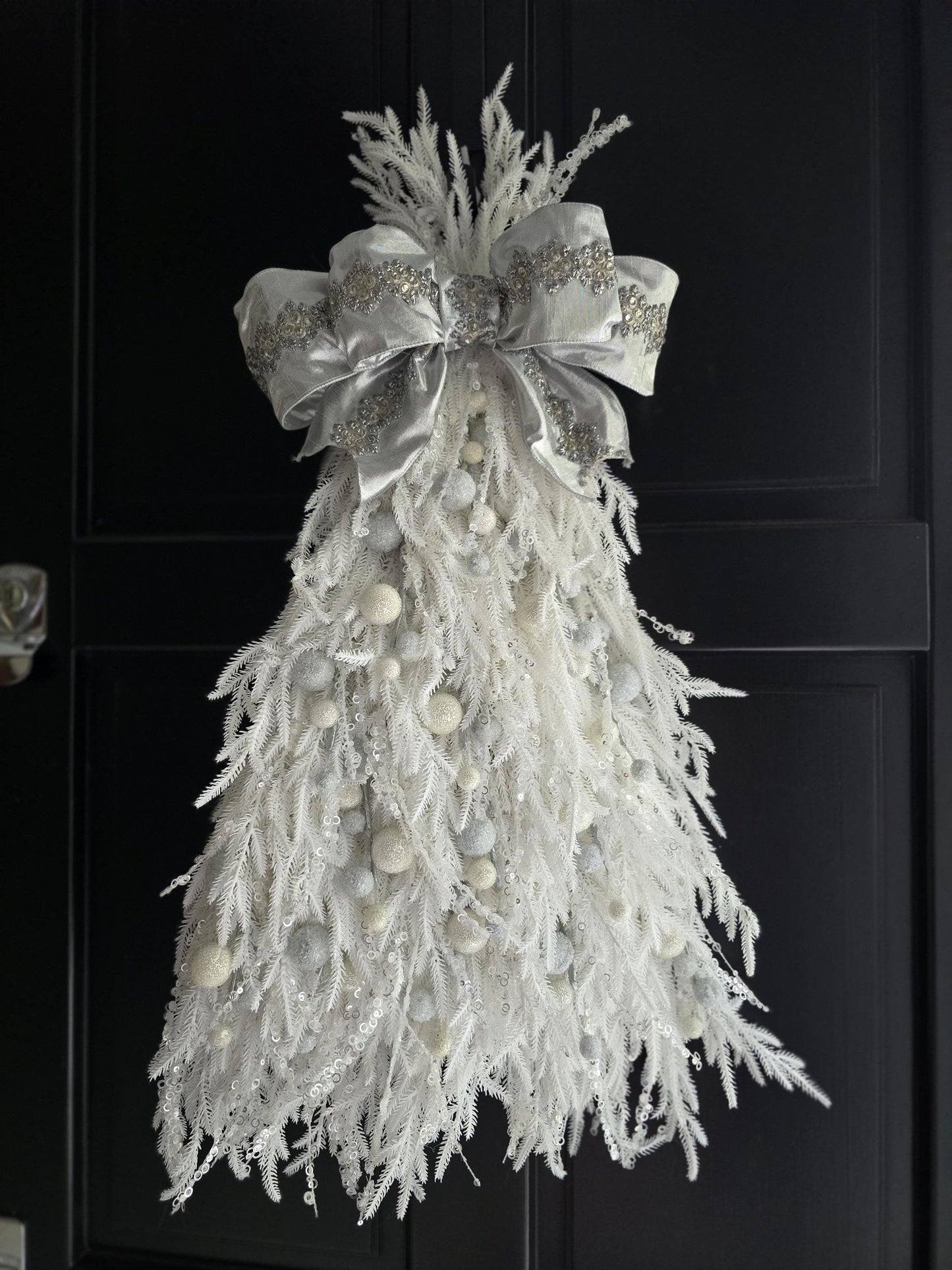 Luxury White Christmas Tree Door Swag | Winter Wonderland Door Decor | 50cm (20")
