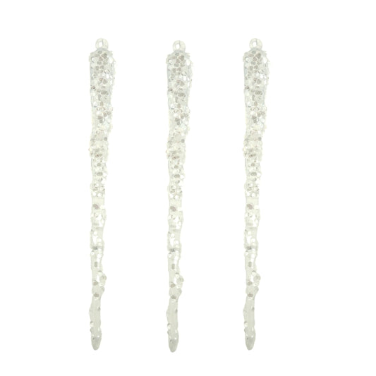 Set of 3 Sparkly 28cm Long Icicle Theme Ornamnet Hanging Christmas Tree Bauble Ornament Outdoor Indoor Xmas Decor Home Decoration