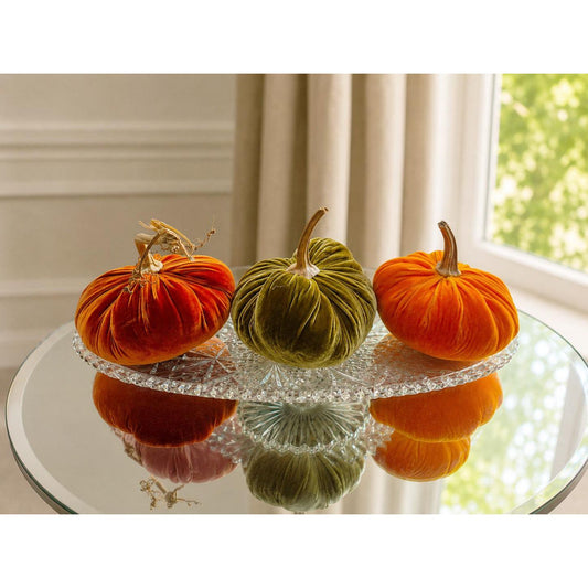 SET 3 X-SMALL Orange Olive Green Silk Velvet Pumpkins, Cozy Home Decor, Fall Wedding, Thanksgiving, Seasonal Modern Decor,Best Selling Item