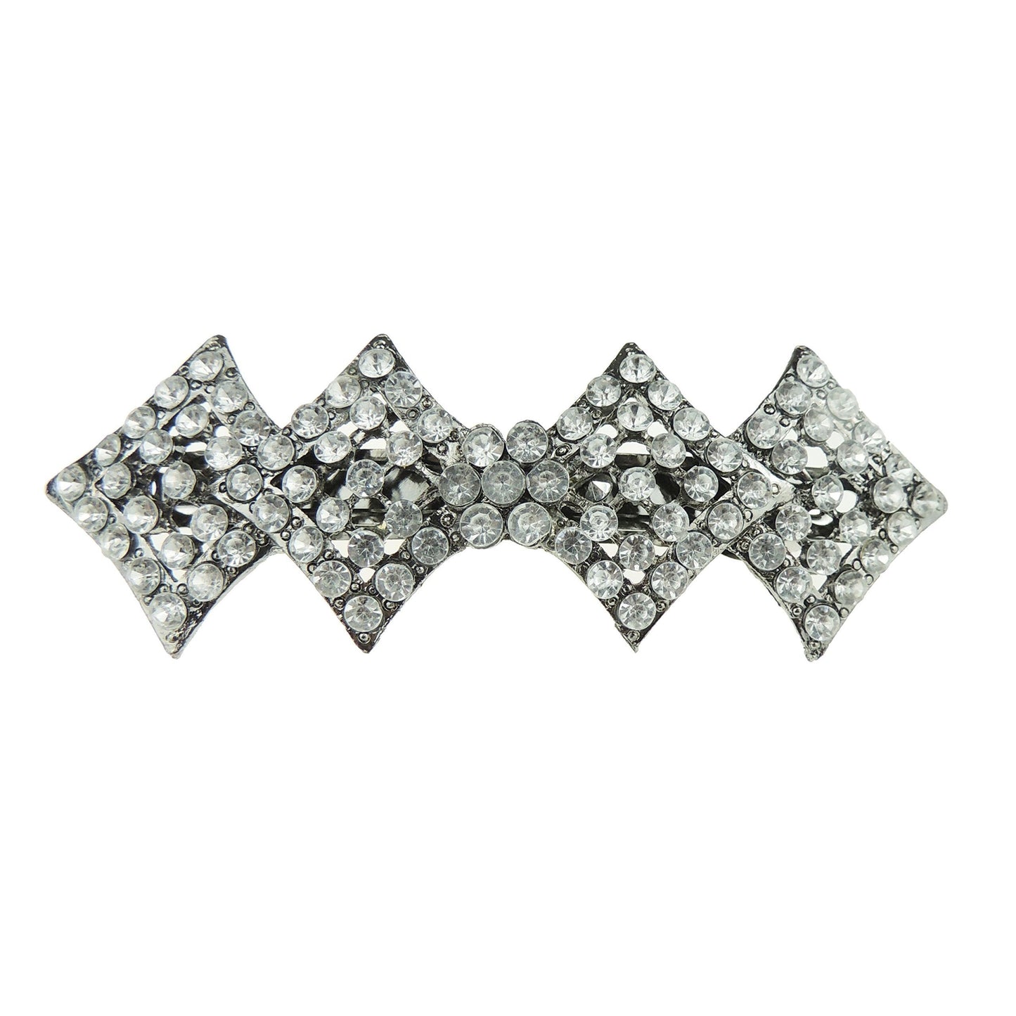 Womens Girls Crystal Rhinestone Diamante Wedding Bridal Party Evening Ponytail Fine Hair Accessories Formal Occasion Barrette Hairpin Grip French Spring Clip Long Bow Diamond Shape