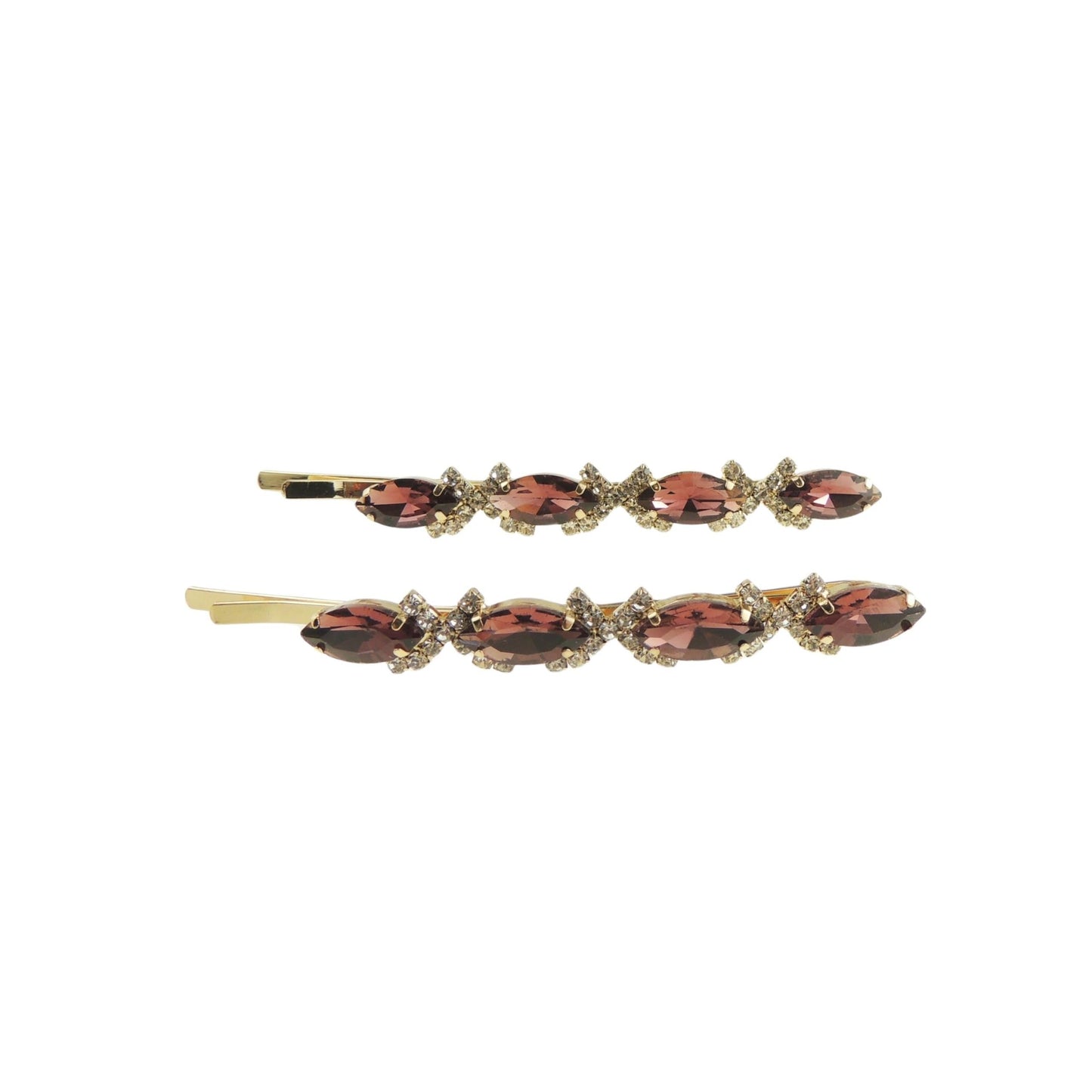 Womens Sparkly Bow Rhinestone Jeweled Crystal Diamante Party Birthday Christmas Wedding Slides Hairpin Hair Clips Grips Bobby Pins Swirls Gold Tone Stones Oval Large SET of 2