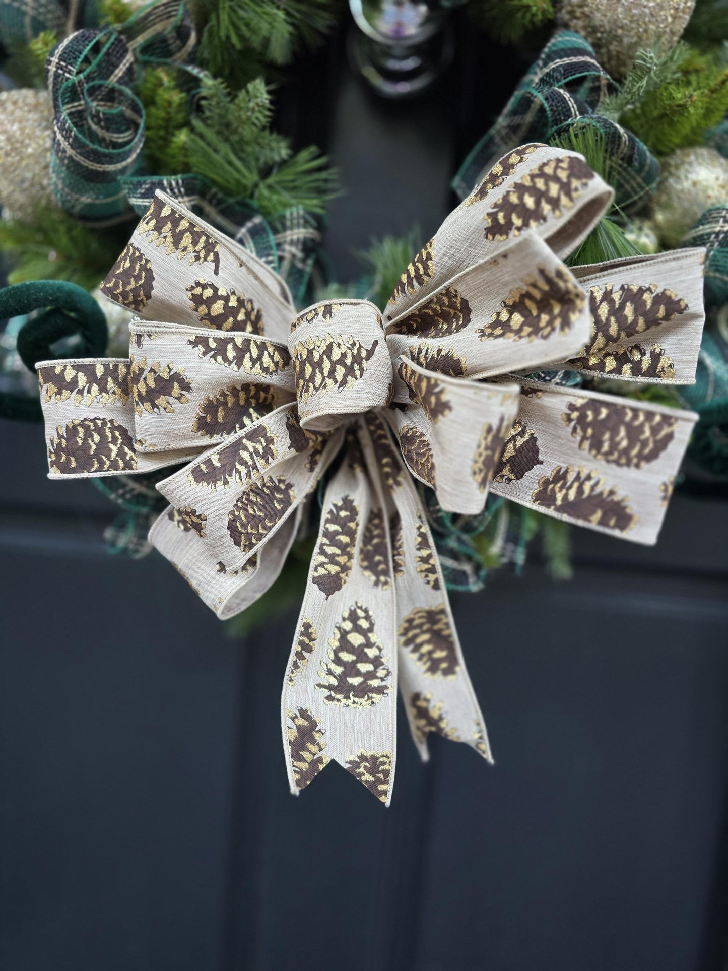 Luxury Gold & Green Christmas Wreath | Long Needle Pine Front Door Wreath | 60cm (24")