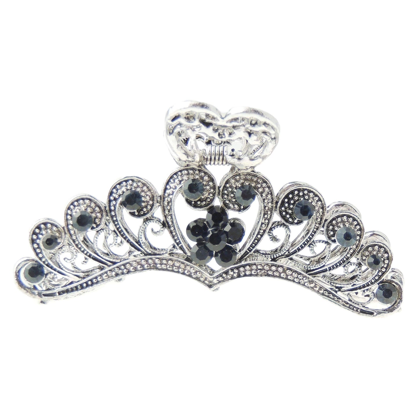 Ladies Grey Metal Crystal Rhinestone Diamante Large Narrow Hair Claw Clamp Clip Swirly Scroll Heart