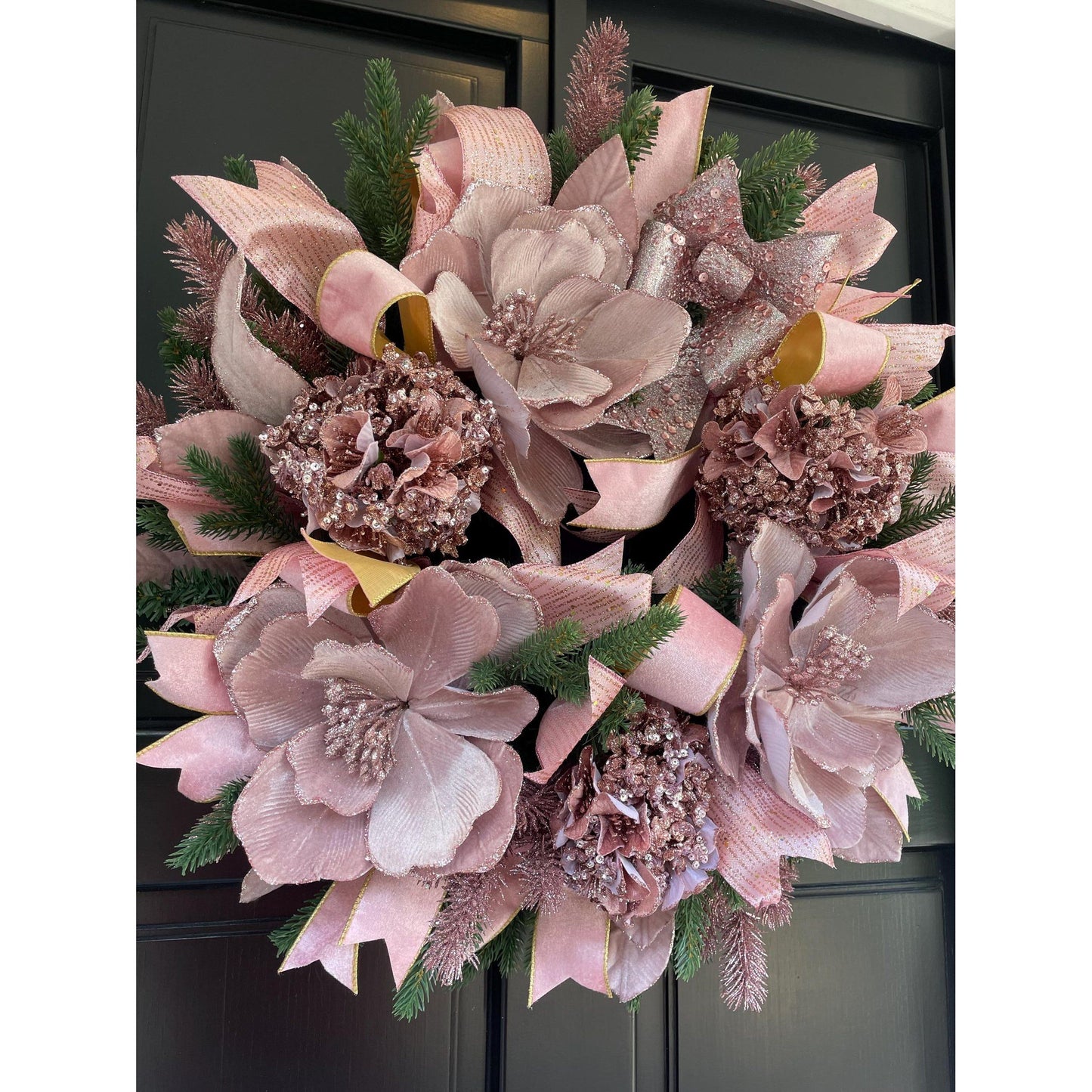 Elegant Pink XL Christmas Front Door Wreath Elegant Porch Holiday House Home Decor Decoration Boho Glam Winter Swag Designer Unique