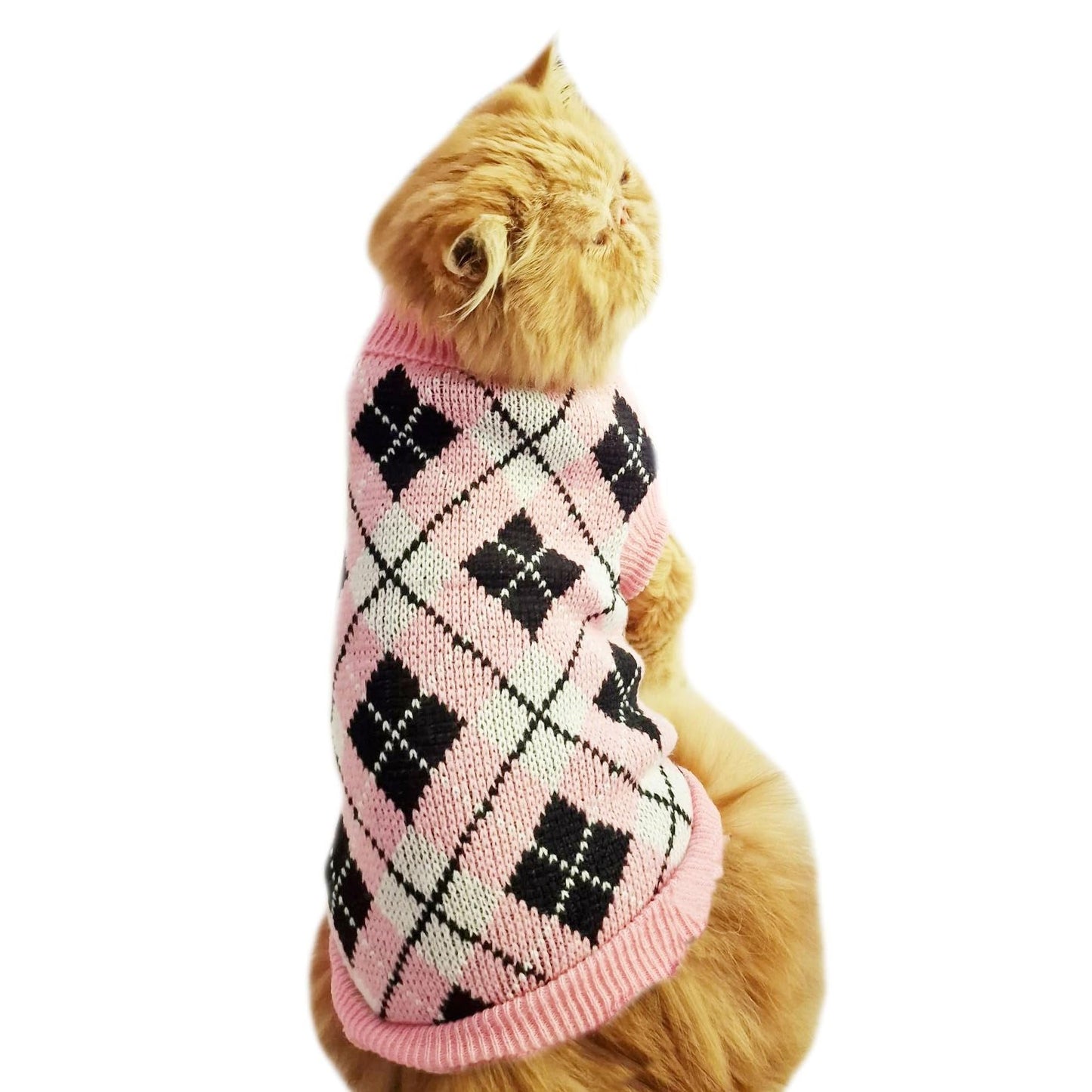 Cute SMALL DOG ONLY Puppy Cat Birthday Christmas Outfit Fleece Winter Girl Boy Jumper Coat Clothes Hoodies Costume Pullover Knitted Knit Sweater Sweatshirt Pink Black Plaid Tartan Argyle