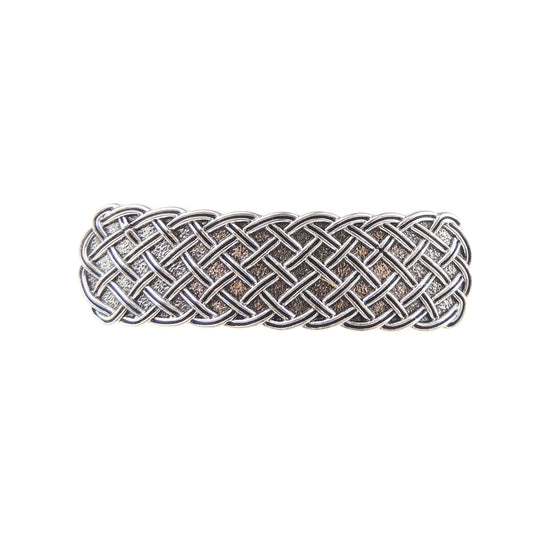 Vintage Look Womens Girls Wedding Bridal Party Evening Ponytail Fine Hair Accessories Occasion Barrette Hairpin Grip French Metal Spring Clip Viking Nordic Celtic Knot Swirls Basket Weave Silver Tone