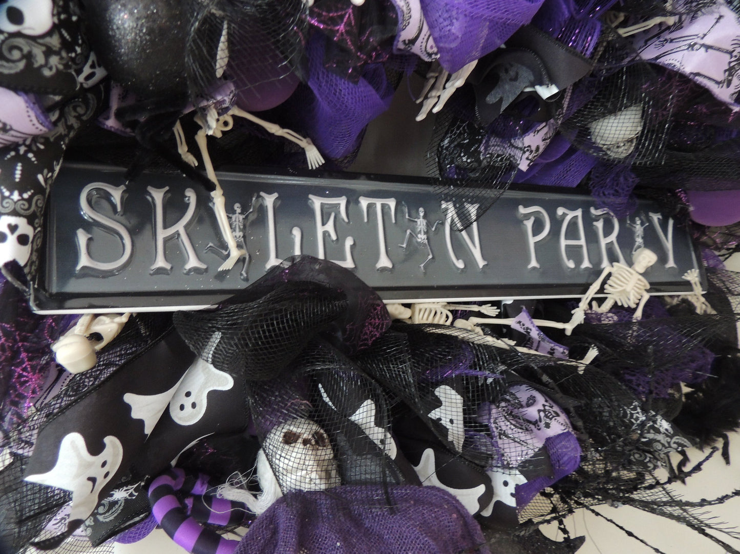 Luxury Purple Skeleton Halloween Wreath | Black & Purple Front Door Decor | 60cm (24")