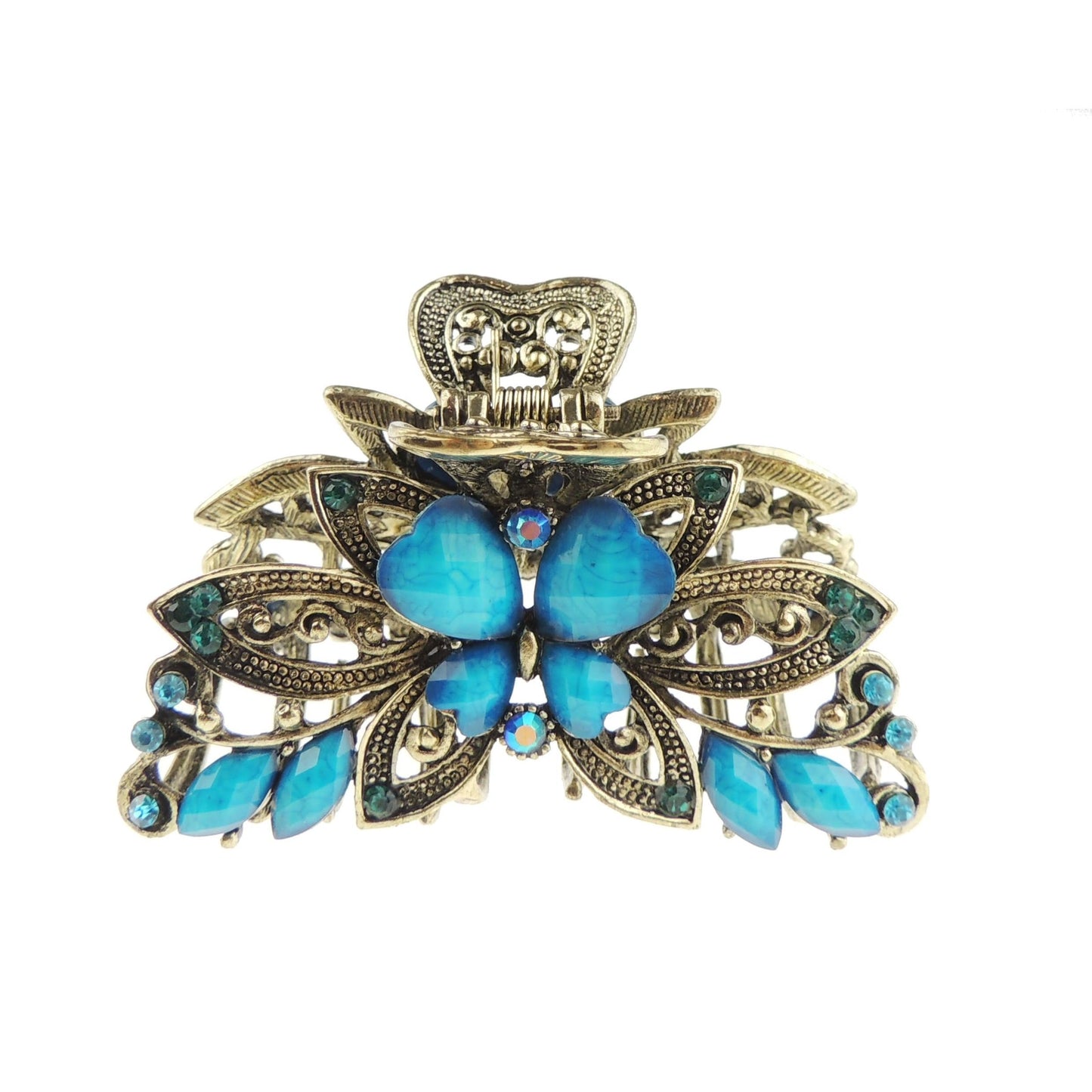 Women Girls Crystal Diamante Rhinestone Gems Vintage Look Gold Tone Metal Bridal Wedding Evening Party Thick Medium Long Hair Accessories Metal Claw Jaw Clip Octopus Clamp Butterfly