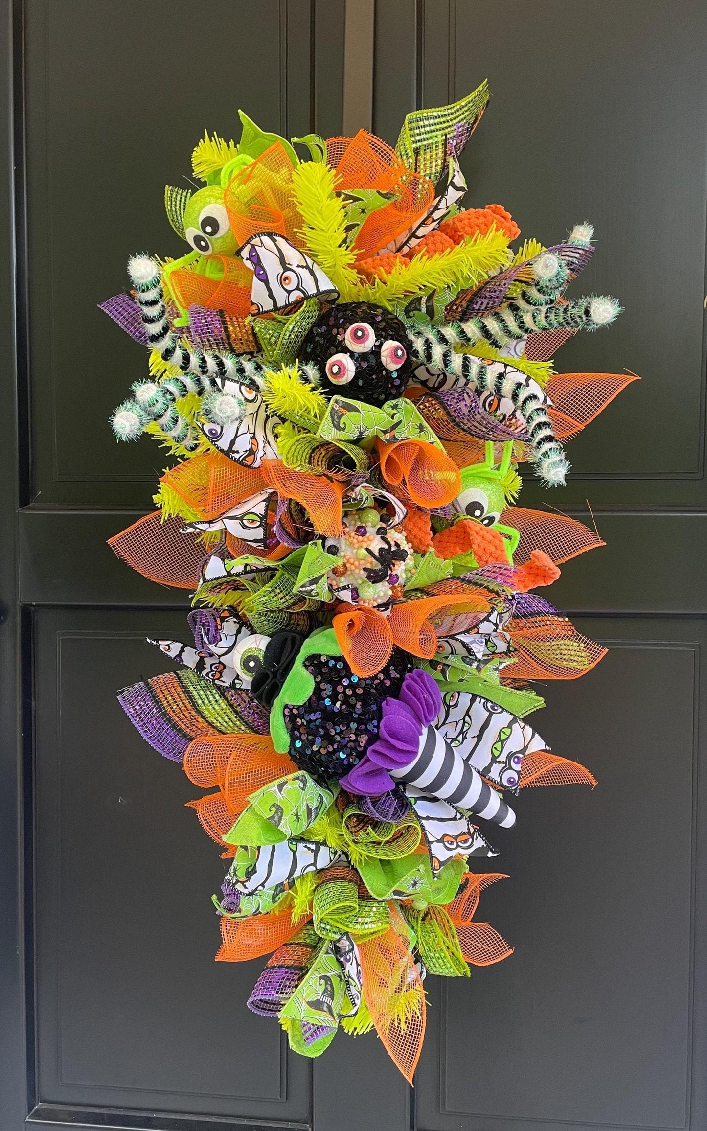 Luxury Halloween Teardrop Swag | Spider & Monster Long Door Wreath | 85cm (33.5")