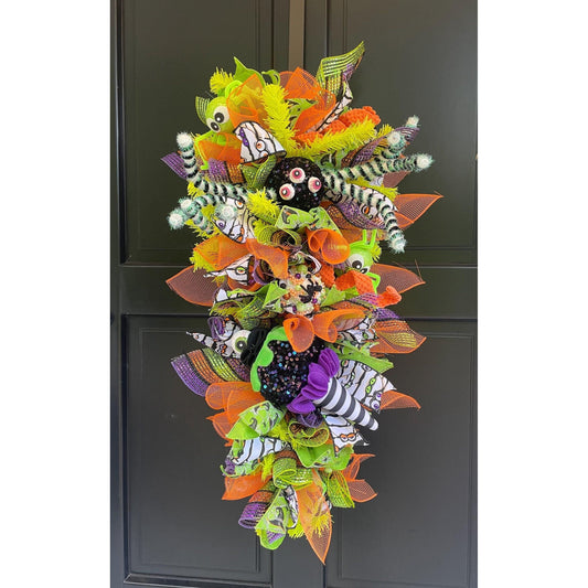 Luxury Halloween Teardrop Swag | Spider & Monster Long Door Wreath | 85cm (33.5")