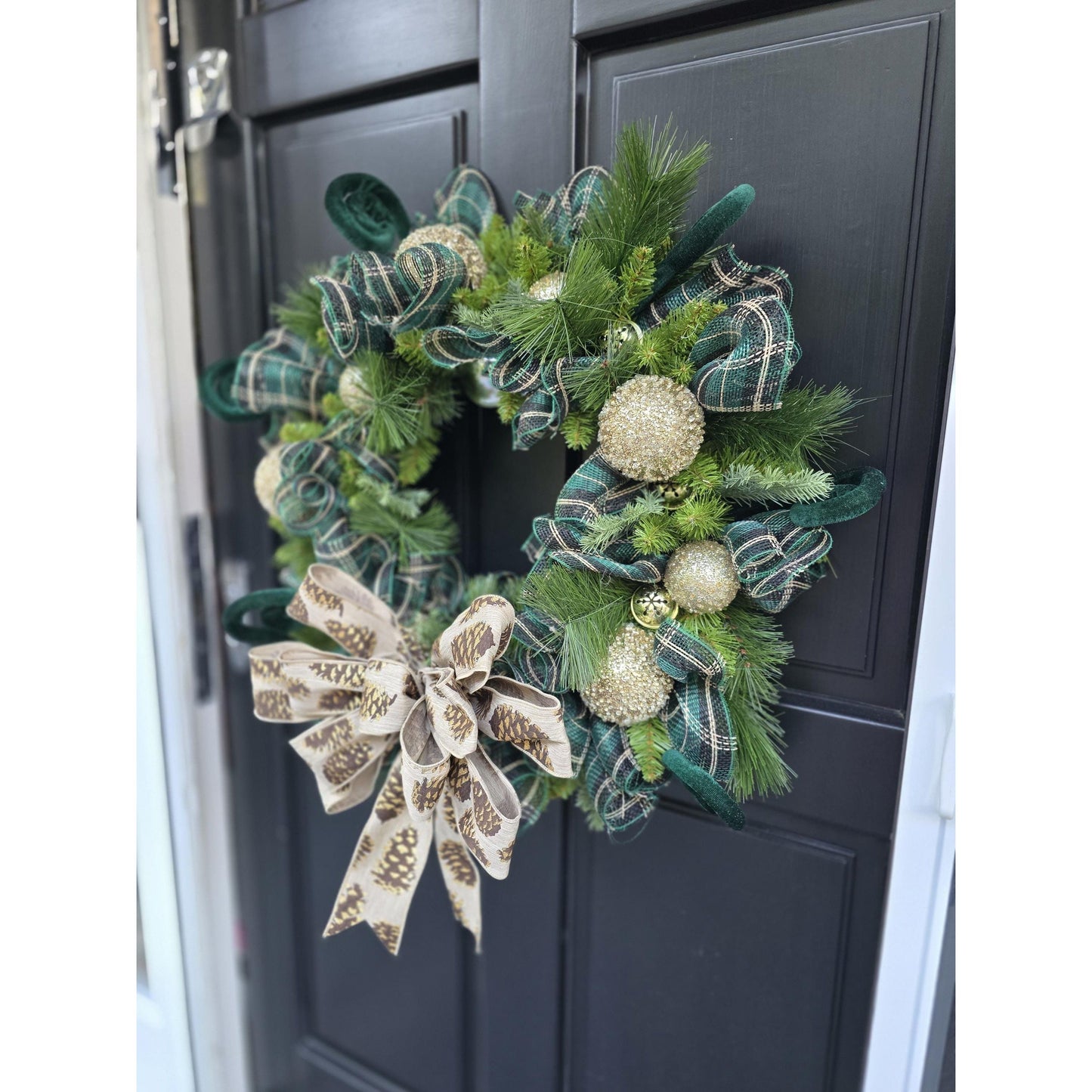 Luxury Gold & Green Christmas Wreath Front Door Luxury Home Decorations Xmas Winter Mantle Decor Holiday Wreath Advent Swag Fireplace Wall