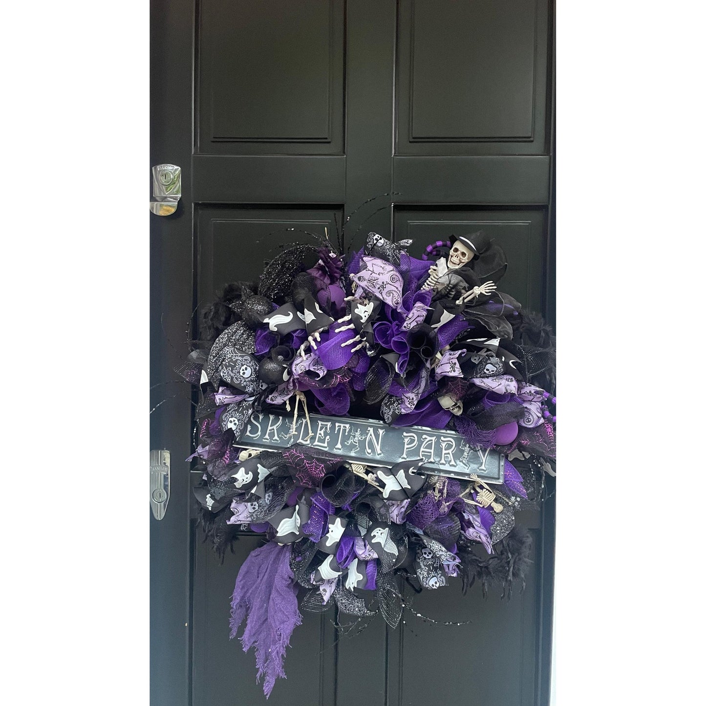 Large Halloween Front Door Wreath Spooky Hanger Black Purple Skeleton Party Wall Porch Hanger Handmade House Home Decor Decorations Welcome