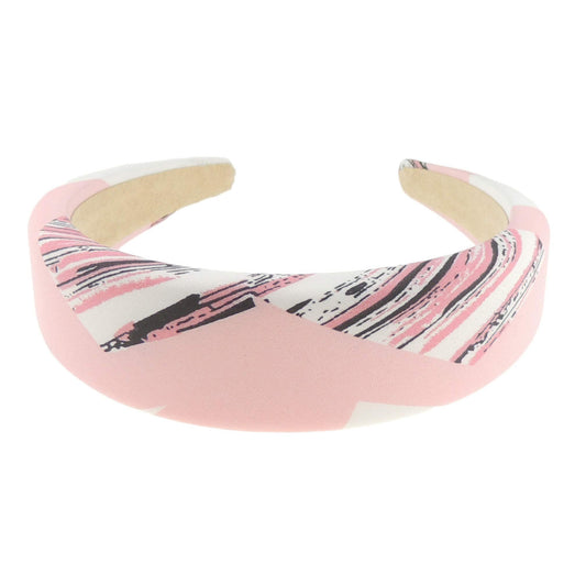 Womens Girls Occasion Wedding Bridal Party Birthday Christmas Evening Wide 4cm Brush Modern Art Retro Boho Print Slightly Padded Satin Hair Hairband Accessories Headband Alice Band (Navy)