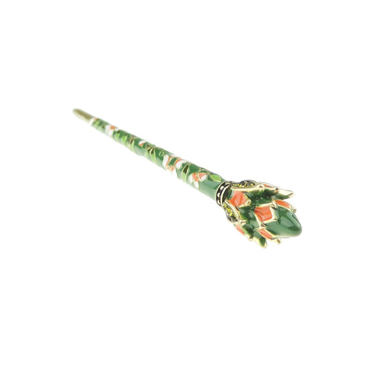 Womens Retro Bridal Wedding Party Bridesmaid Christmas Gift Banana Styling Hair Accessories Pins Bun Holder Chignon Brooch Hairpin Slide Jewelry Updo Chopsticks Stick Enamel Floral (Flower Green)
