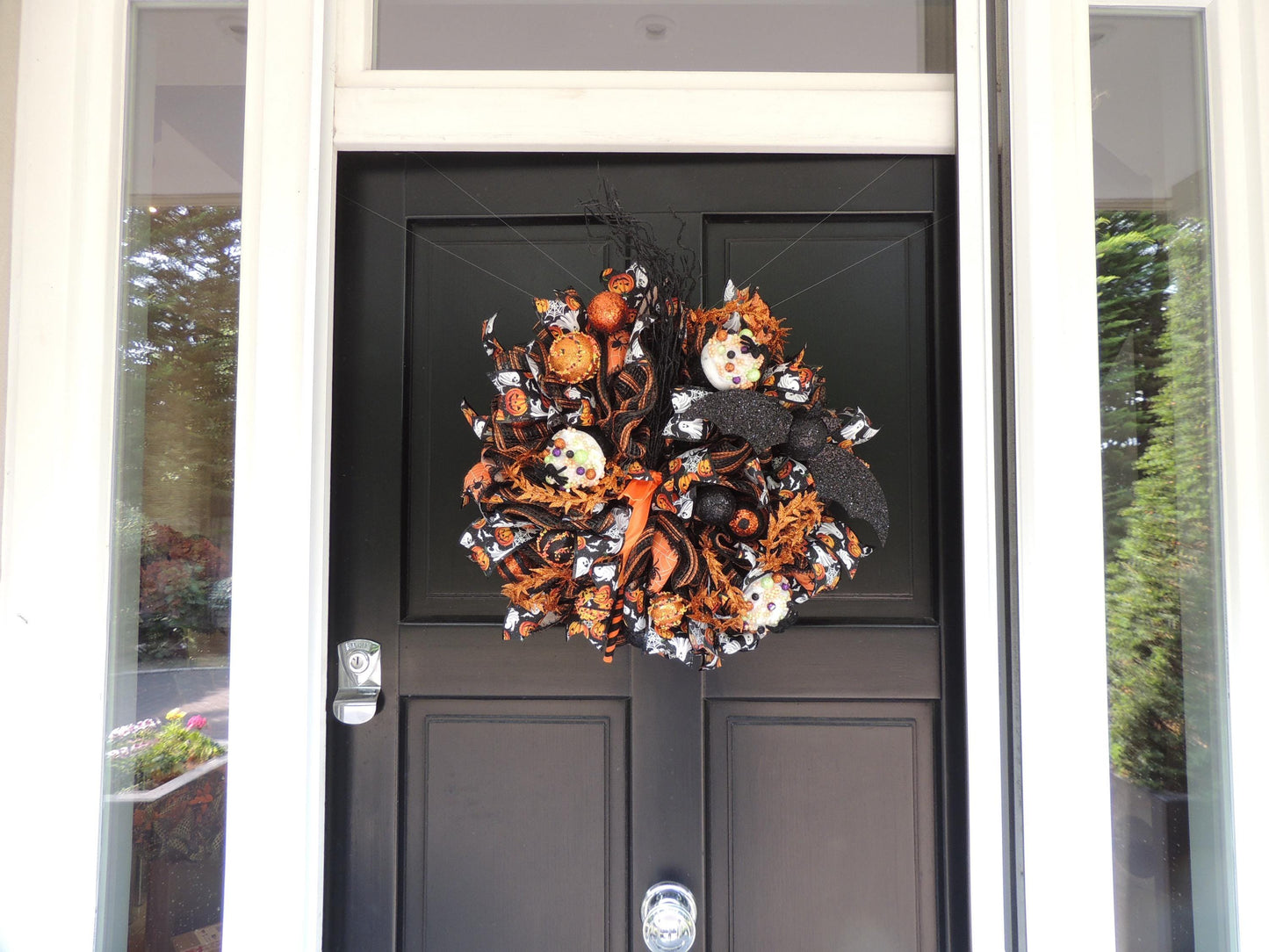 Orange Autumn Pumpkin Door Wreath, Green Fall Swag, Luxury Autumn Front Door Decor,Thanksgiving Wreath, Glam Fall Door Hanger,Harvest Wreath
