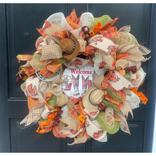 Elegant Southern Charm Wreath Front Door Welcome Y'all Rustic Country Girl Southern Belle Horse Lover Farmhouse Autumn Decor Home Porch Wall