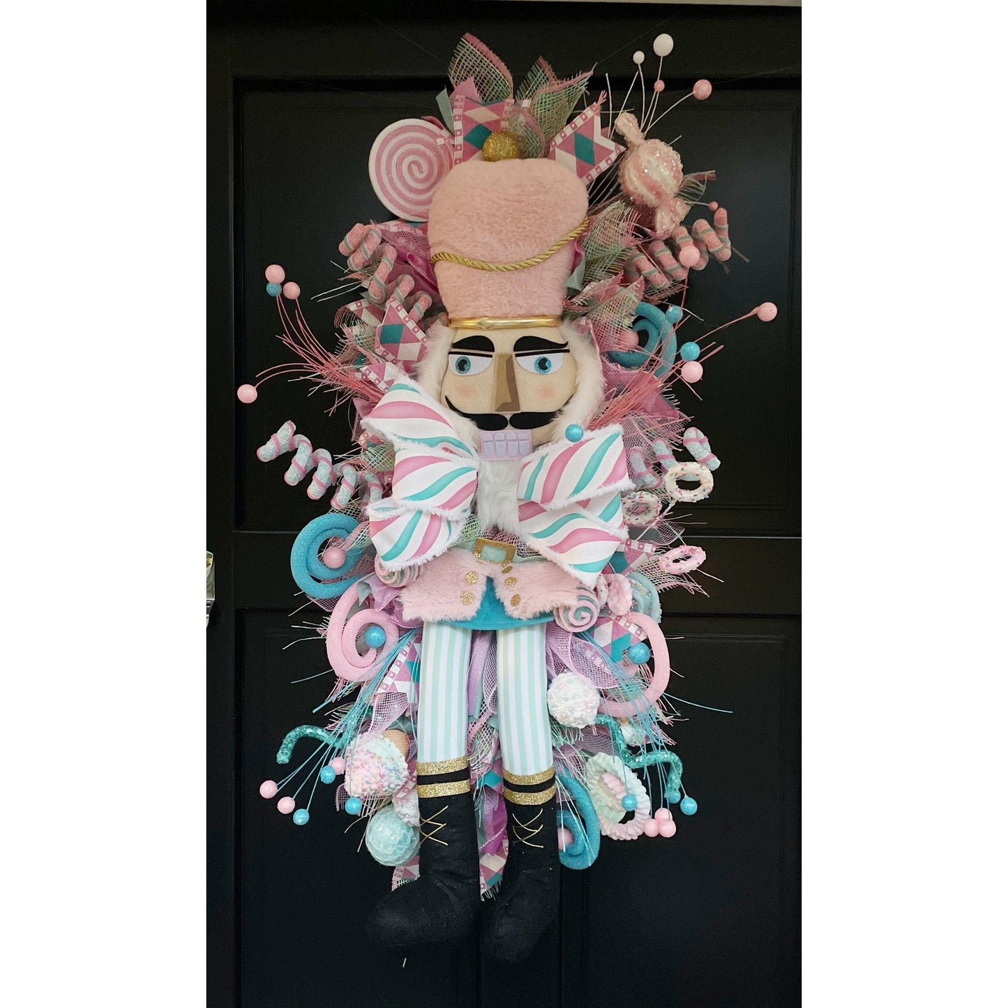 XXL Nutcracker Candy Christmas Wreath Front Door Sweets Pink Blue Xmas Swag