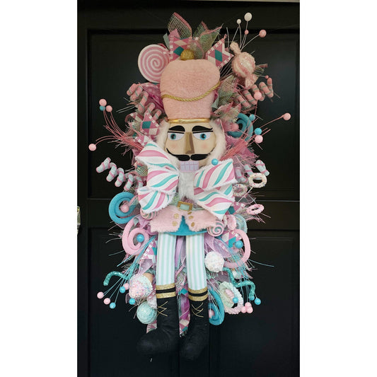 XXL Nutcracker Candy Christmas Wreath Front Door Sweets Pink Blue Xmas Swag