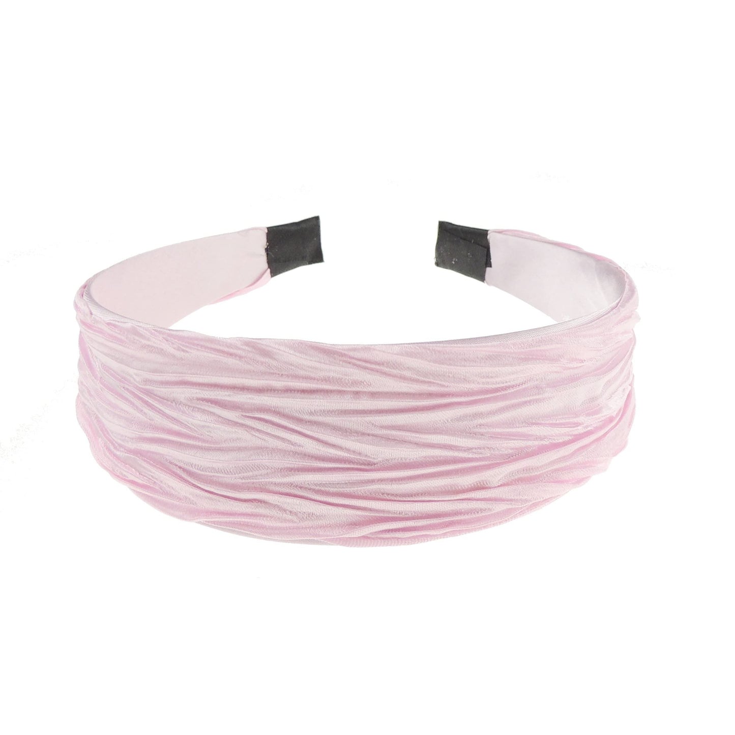 Ladies Wide 4cm Summer Satin Creased Crinkle Wide Headband Alice Band (PInk)