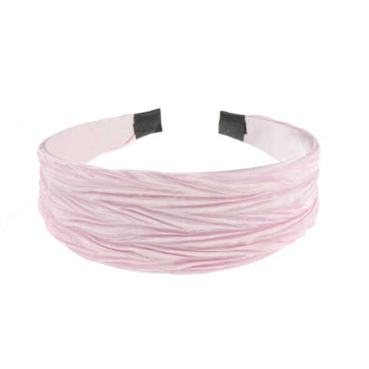Ladies Wide 4cm Summer Satin Creased Crinkle Wide Headband Alice Band (PInk)