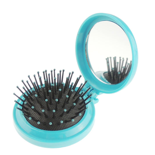 Womens Mens Girls Handbag Purse Pocket Car Travel Round Mini Compact Folding Collapsable Small Wet Dry Long Short Curly Detangling Hair Brush Comb Hairbursh Makeup Mirror