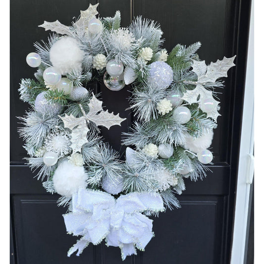 Christmas Wreath, White Frosted Front Door Wreath, Winter Wonderland Christmas Decor, Snowy Pine Holiday Wreath, Luxury Christmas Wreath