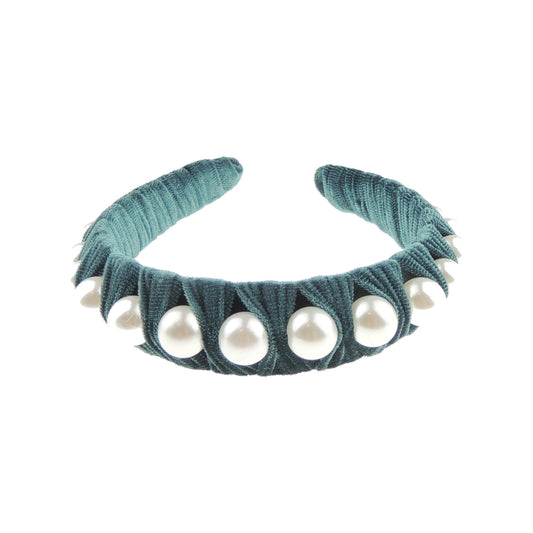 Womens Luxury Velvet Evening Faux Pearl Winter Formal Wide Fabric Headband Alice Band Hair Accessory Hairband Christmas Birthday Wedding Gift Bridesmaid Prom Dance Holiday Pageant Prom