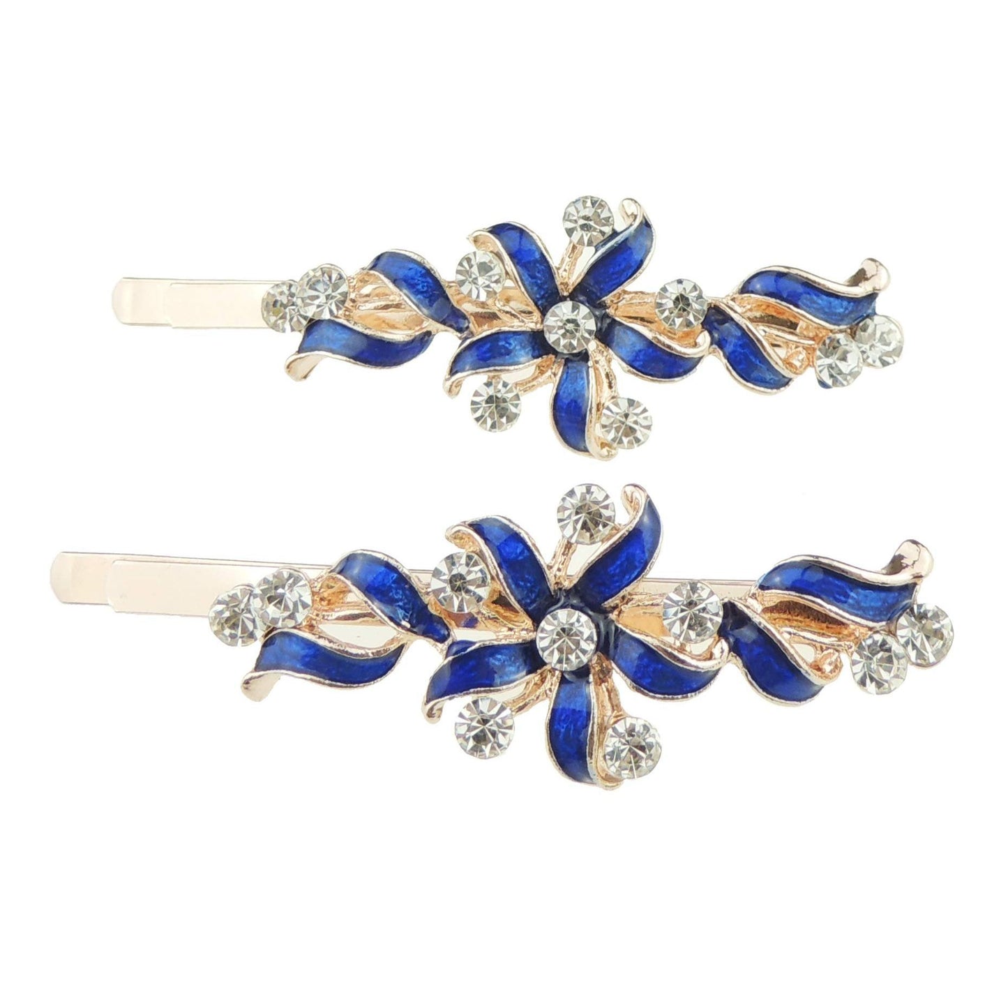 Womens Girls Sparkly Bow Rhinestone Jeweled Crystal Diamante Party Birthday Christmas Bridal Wedding Accessories Slides Hairpin Hair Clips Grips Bobby Pins Set of 2 Swirly Enamel Pinwheel Flower