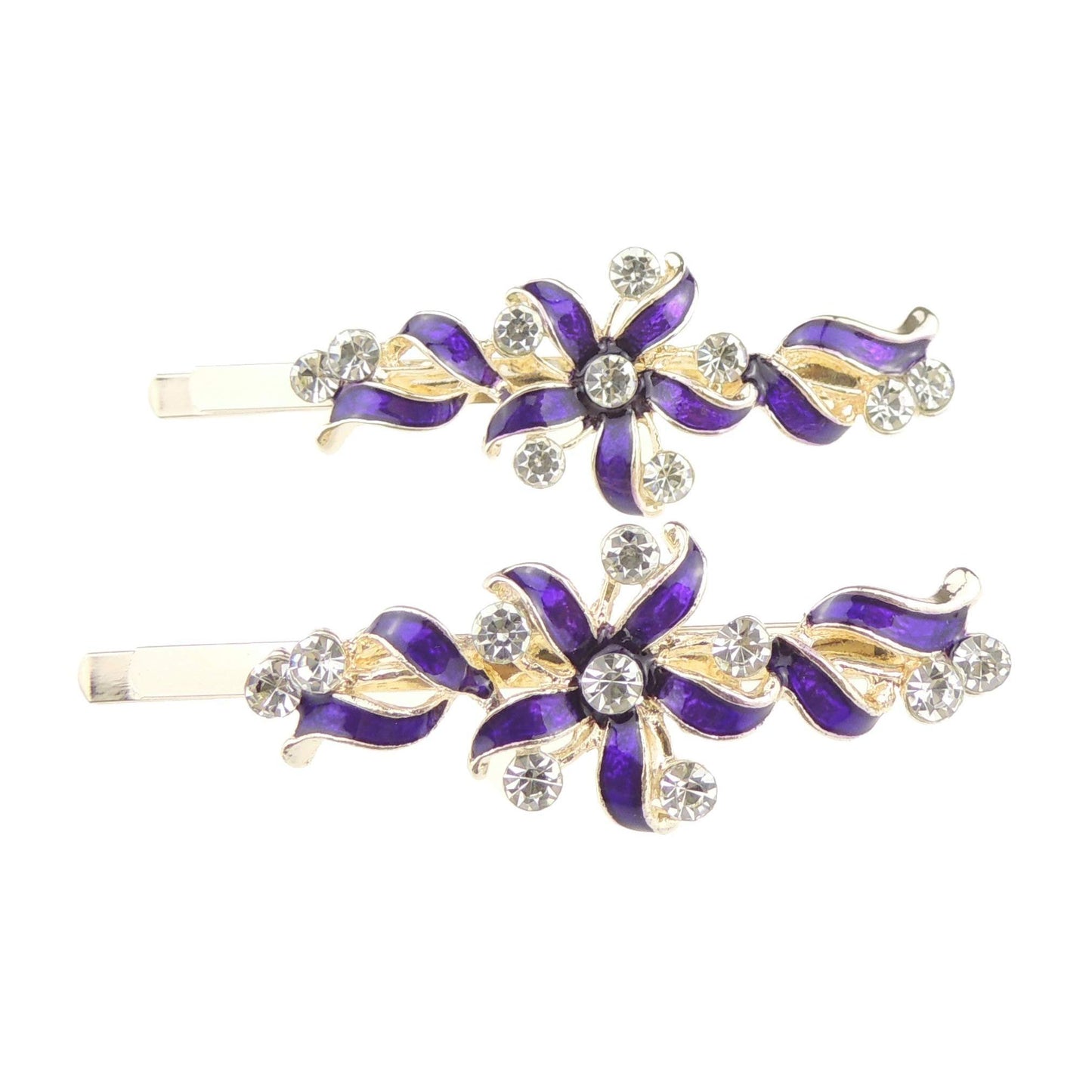Womens Girls Sparkly Bow Rhinestone Jeweled Crystal Diamante Party Birthday Christmas Bridal Wedding Accessories Slides Hairpin Hair Clips Grips Bobby Pins Set of 2 Swirly Enamel Pinwheel Flower