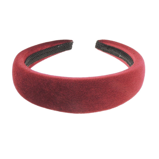 Womens Luxury Slightly Padded Puffy Velvet Flat Winter Evening Wedding Party Birthday Bridal Christmas Birthday Bridesmaid Headband Alice Band Hair Accessories Hairband (Burgundy, One Size)
