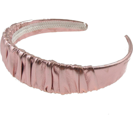 Womans Girls Metallic Crinkle Leather Look Vegan Fabric Turban Evening Boho Retro Funky Vintage Rouched Crinkle Headband Alice Band Hair Hairband For Christmas Birthday Wedding