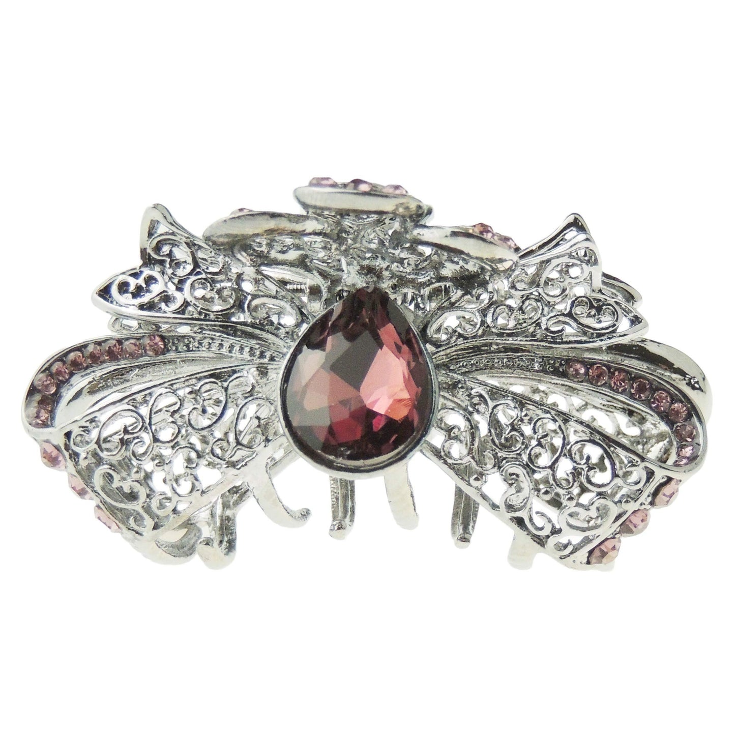Ladies Dark Grey Metal Crystal Rhinestone Diamante Small Hair Claw Clamp Clip Bow Ribbon