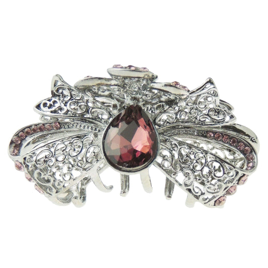 Ladies Dark Grey Metal Crystal Rhinestone Diamante Small Hair Claw Clamp Clip Bow Ribbon