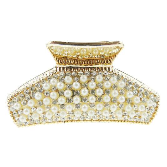 Extra Sparkly Women Girls Crystal Diamante Rhinestone Gems Bridal Wedding Evening Party Styling Fine Thin Hair Accessories Butterfly Claw Jaw Clip Octopus Clamp Faux Pearl 6cm Gold