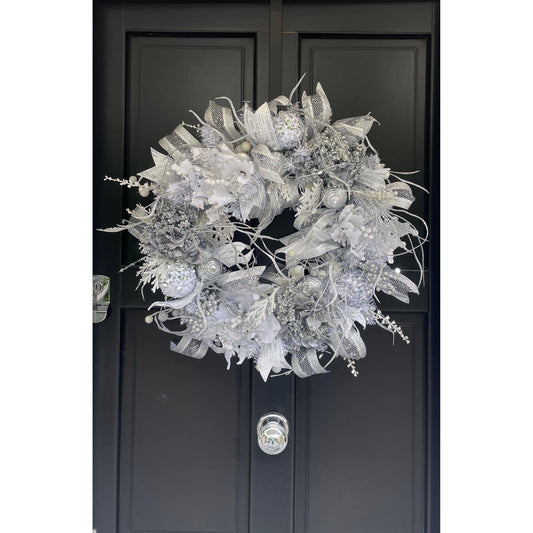 White Silver Luxury Christmas Wreath Front Door Luxury Home Decorations Xmas Winter Mantle Decor Holiday Wreath Advent Swag Silver Theme