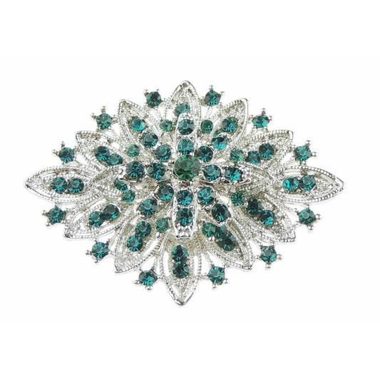 Ladies Sparkly Layered Floral Star Flower Oval Diamante Crystal Bridal Evening Brooch