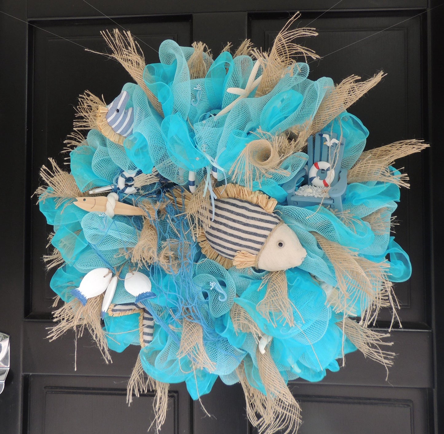 20" Coastal Wreath, Beach House Decor, Nautical Front Door Wreath, Ocean Decor, Lake House Wreath, Seaside Home Decor, Blue Wreath