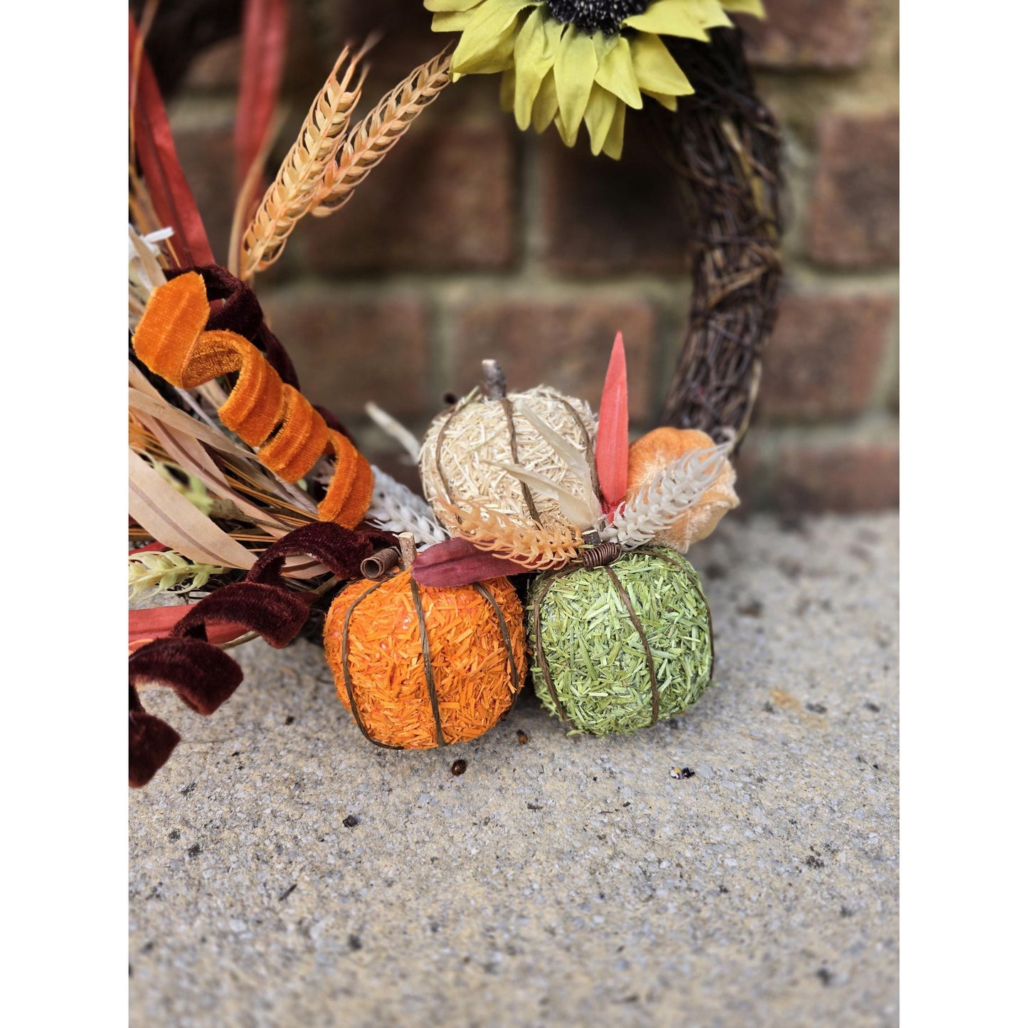 Autumn Vibes Fall Orange Harvest Front Door Wreath Rustic Wall Porch Hanger House Home Decor Decoration Thanksgiving Designer Fireplace Swag