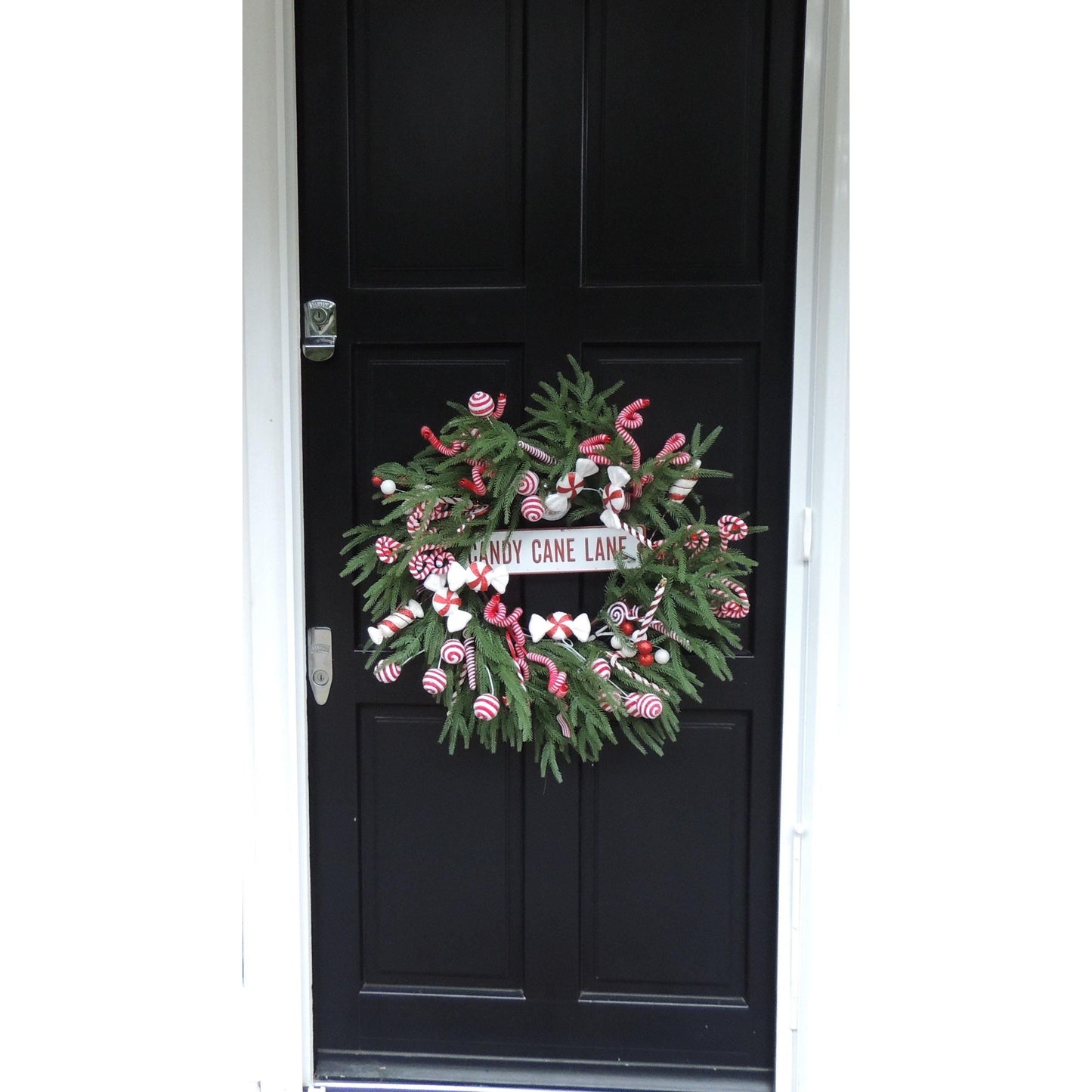 Luxury Candy Cane Red White Green Christmas Wreath Front Door Home Decorations Xmas Winter Mantle Decor Holiday Wreath Advent Swag