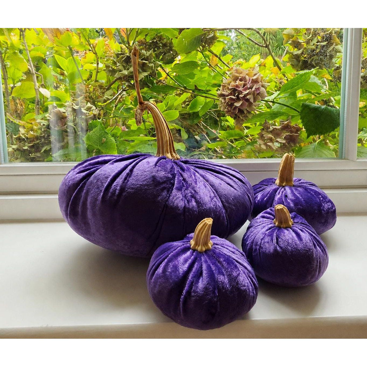 Purple Velvet Pumpkin Set of 4, Halloween Decorations, Autumn Fall Mantel Table Decor