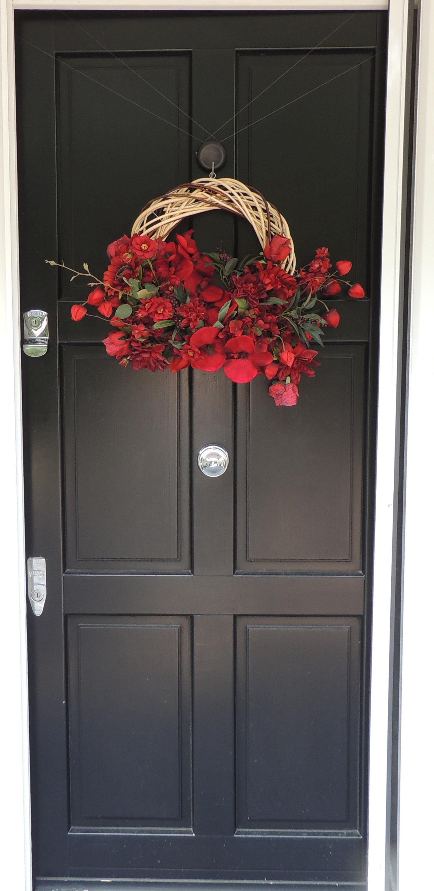 Red Floral Autumn Wreath, Front Door Wreath, Red Fall Wreath, Red Flower Wreath, Everyday Door Decor, Summer Wreath, Spring Wreath Gift